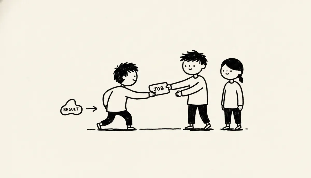 A playful illustration of an orderly queue moving through a processing system