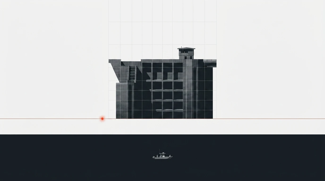 A midnight reservoir, survey boat, maps, and documents for an investigative water story